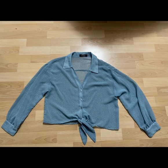 Bershka Blue/White Button Up - Picture 2 of 7